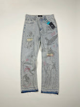 Represent All Over Sketch Print Distressed Washed Denim Pants