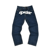 Spider Sp5der Logo Dark Blue Baggy Denim Jeans