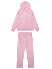 Spider Sp5der Rhinestone Pink Hoodie Sweatpants Tracksuit Set