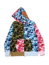 A Bathing Ape Shark Multi‑Color Patchwork Camo Full Zip Hoodie