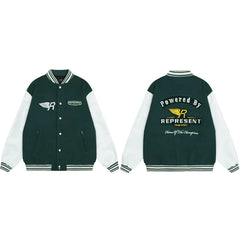 Represent Winged R Logo Varsity Jacket Green White