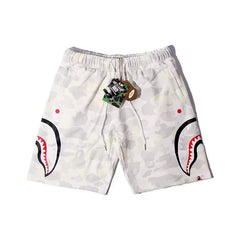 BAPE Style Snow Camo Shark Casual Shorts - Off-White/Light Grey