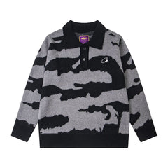 Corteiz Camo Jacquard Knit Polo Sweater