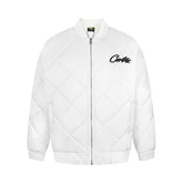 Corteiz Script Logo White Quilted Bomber Jacket