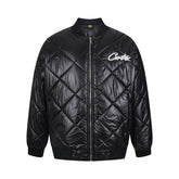 Corteiz Script Logo Black Quilted Bomber Jacket