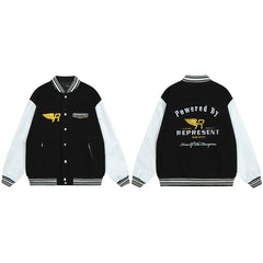 present Winged R Logo Varsity Jacket Black White