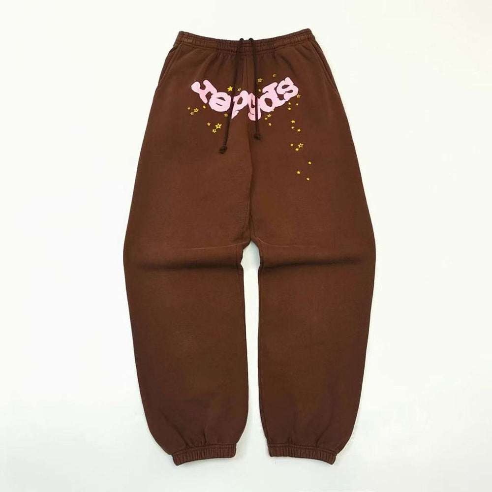Spider sp5der reversed logo star print brown jogger sweatpants