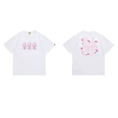 BAPE Style Cherry Blossom Ape Head Graphic Short-Sleeve Tee - White