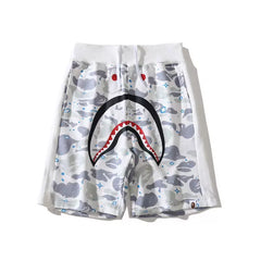 BAPE Style Space Galaxy Camo Shark Casual Shorts - Light Grey/White