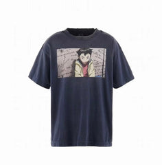 Saint Michael Oversized Anime-Graphic Tee - Faded Navy