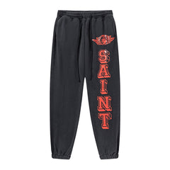 Saint Michael Angel Wing Vintage Black Varsity Jogger Sweatpants