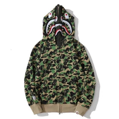 Bape Green Camo Double Shark Full Zip Hoodie