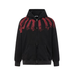 Palm Angels Faded Red Gothic Zip‑Up Oversized Hoodie