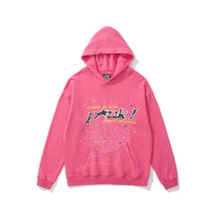 Spider punk star web slogan graphic hot pink pullover hoodie