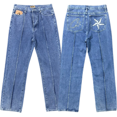 Corteiz C‑Star Embroidered Seam Detail Wide Leg Jeans