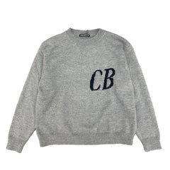 Cole Buxton Cb Logo Knit Grey Oversized Crewneck Sweater