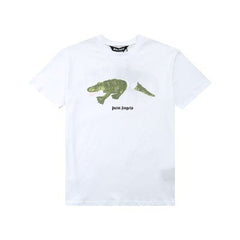 PALM ANGELS CUT‑OFF CROCODILE CREW NECK TEE WHITE