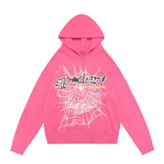 Spider star web graphic print hot pink pullover hoodie