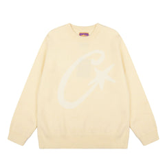 Corteiz C‑Star Jacquard Cream Crew Neck Knit Sweater