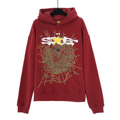 Spider star web graphic print burgundy pullover hoodie