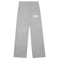 Corteiz Oval Island Logo Drawstring Straight‑Leg Grey Sweatpants
