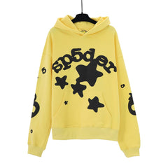Spider star graphic print bright yellow pullover hoodie