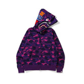 Bape Double Hood Shark Full Zip Hoodie Purple Camo