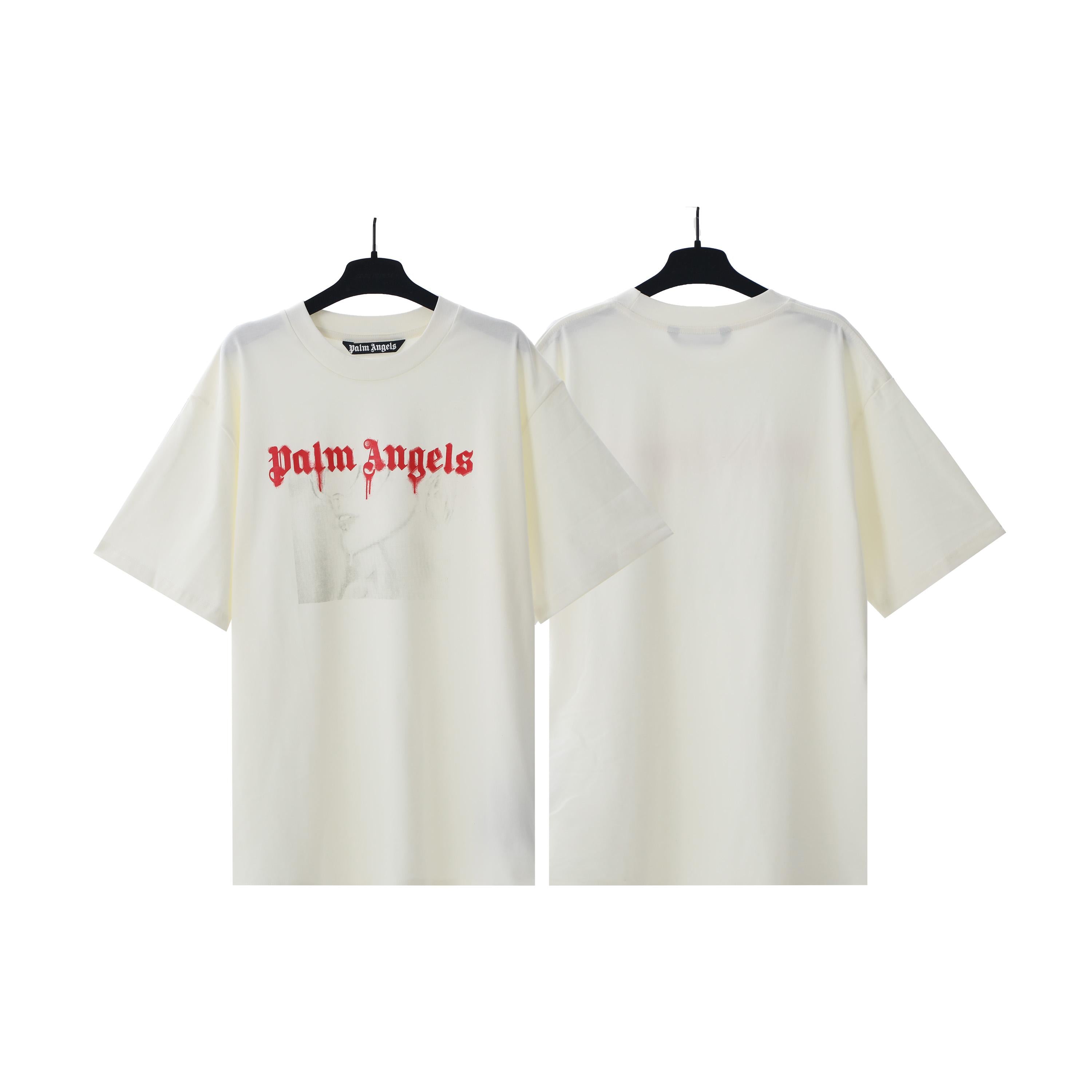 Palm Angels Red Drip Gothic Logo Front Print Oversized T‑Shirt