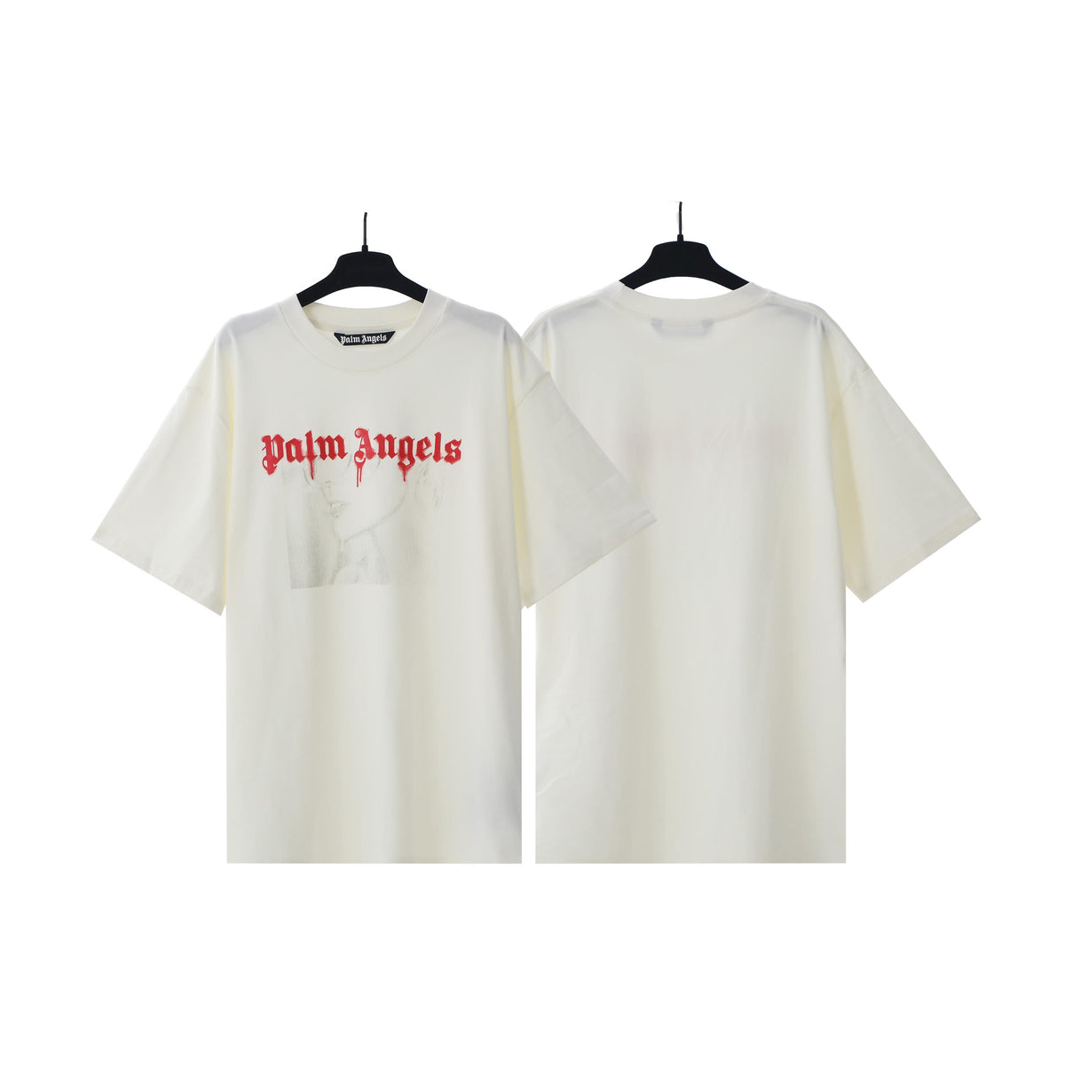 Palm Angels Red Drip Gothic Logo Front Print Oversized T‑Shirt