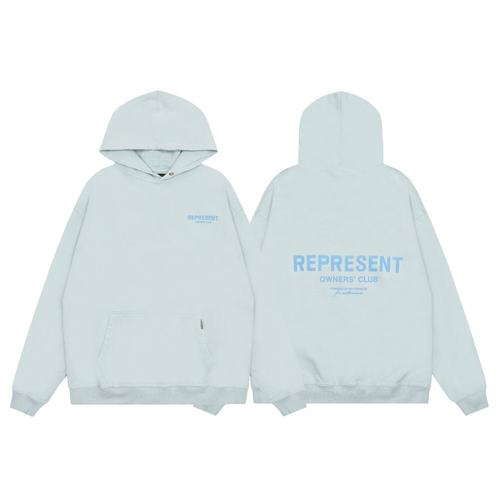 Represent Owners Club Front Back Print Light Blue Oversized Hoodie