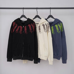 Palm Angels Faded Red Gothic Zip‑Up Oversized Hoodie