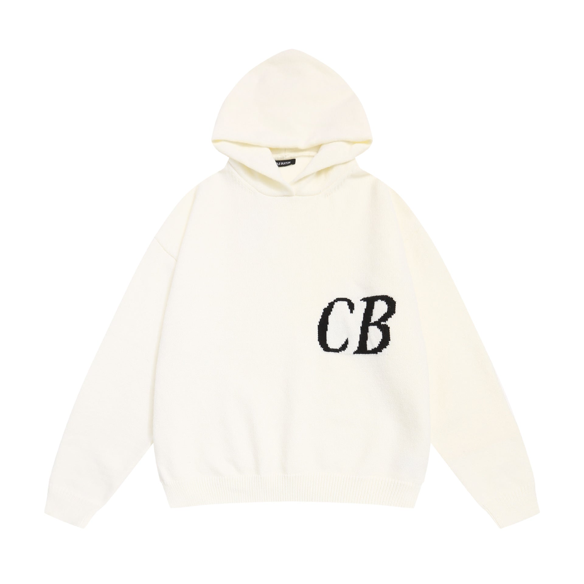 Cole Buxton Cb Logo Knit Cream Oversized Pullover Hoodie