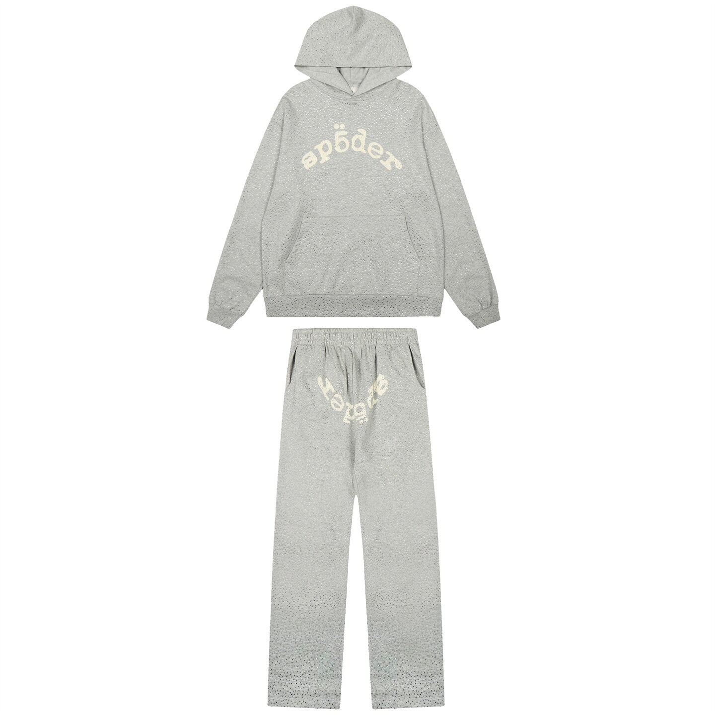 Sp5der Grey Rhinestone Tracksuit Set