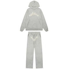 Sp5der Grey Rhinestone Tracksuit Set