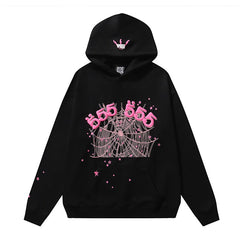 Sp5der 555 Pink Spider Web Graphic Pullover Hoodie