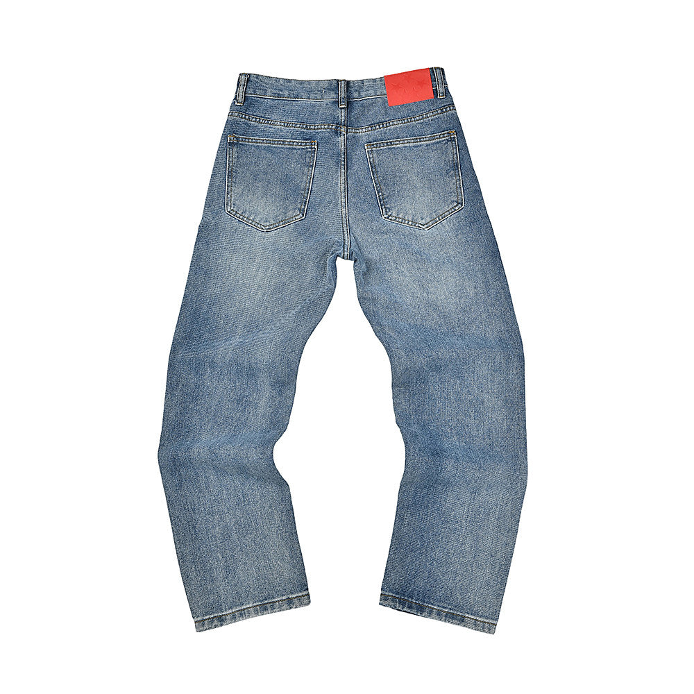 Spider Sp5der Red Logo Light Wash Baggy Denim Jeans