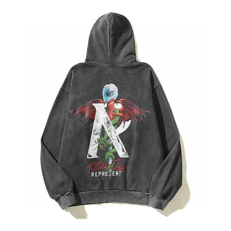 Represent Vintage Washed Angel Snake Graphic Oversized Hoodie
