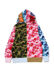 A Bathing Ape Shark Multi‑Color Patchwork Camo Full Zip Hoodie