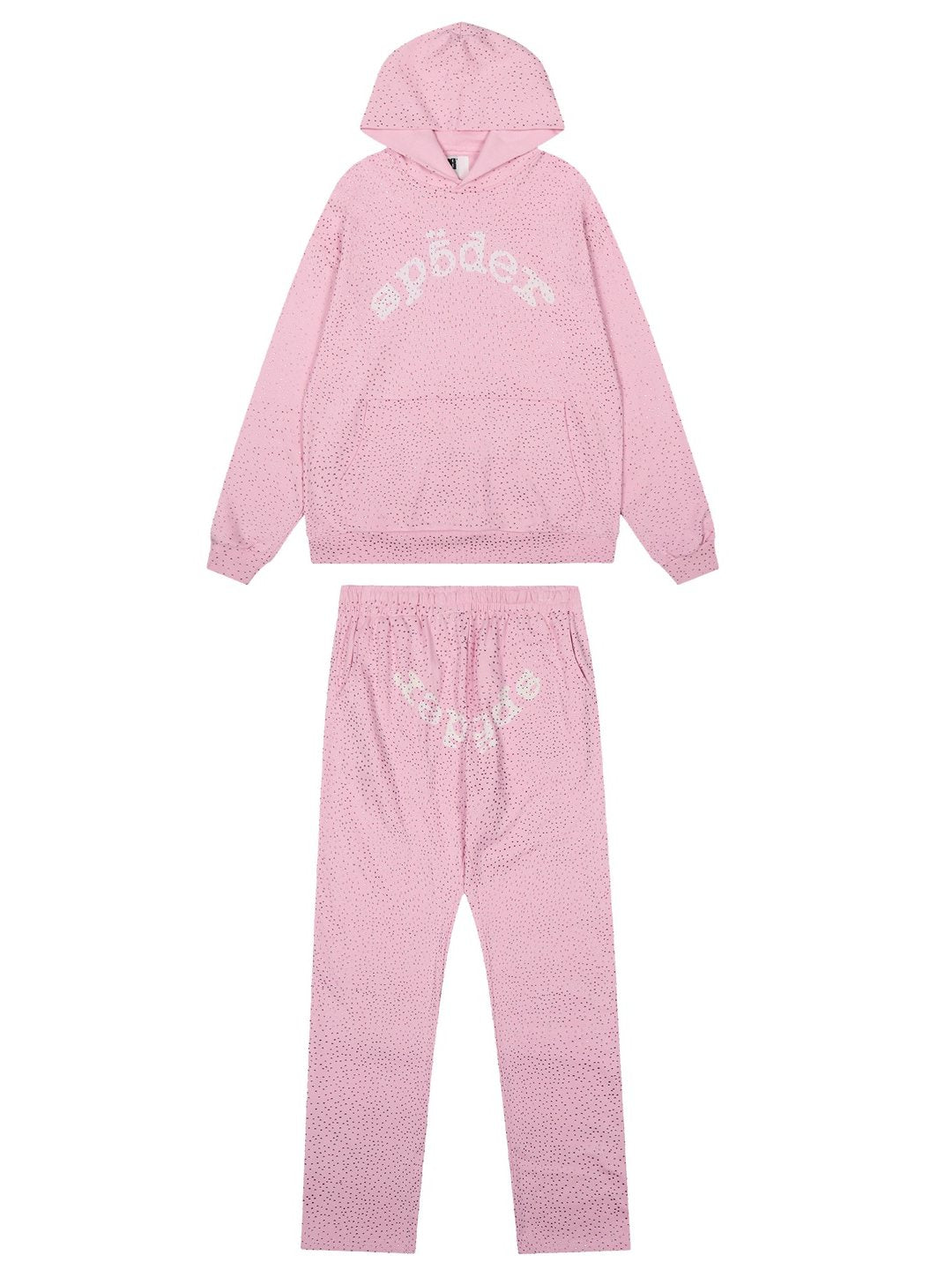 Spider Sp5der Rhinestone Pink Hoodie Sweatpants Tracksuit Set