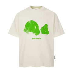 PALM ANGELS GREEN DISTRESSED BEAR OFF‑WHITE OVERSIZED T‑SHIRT