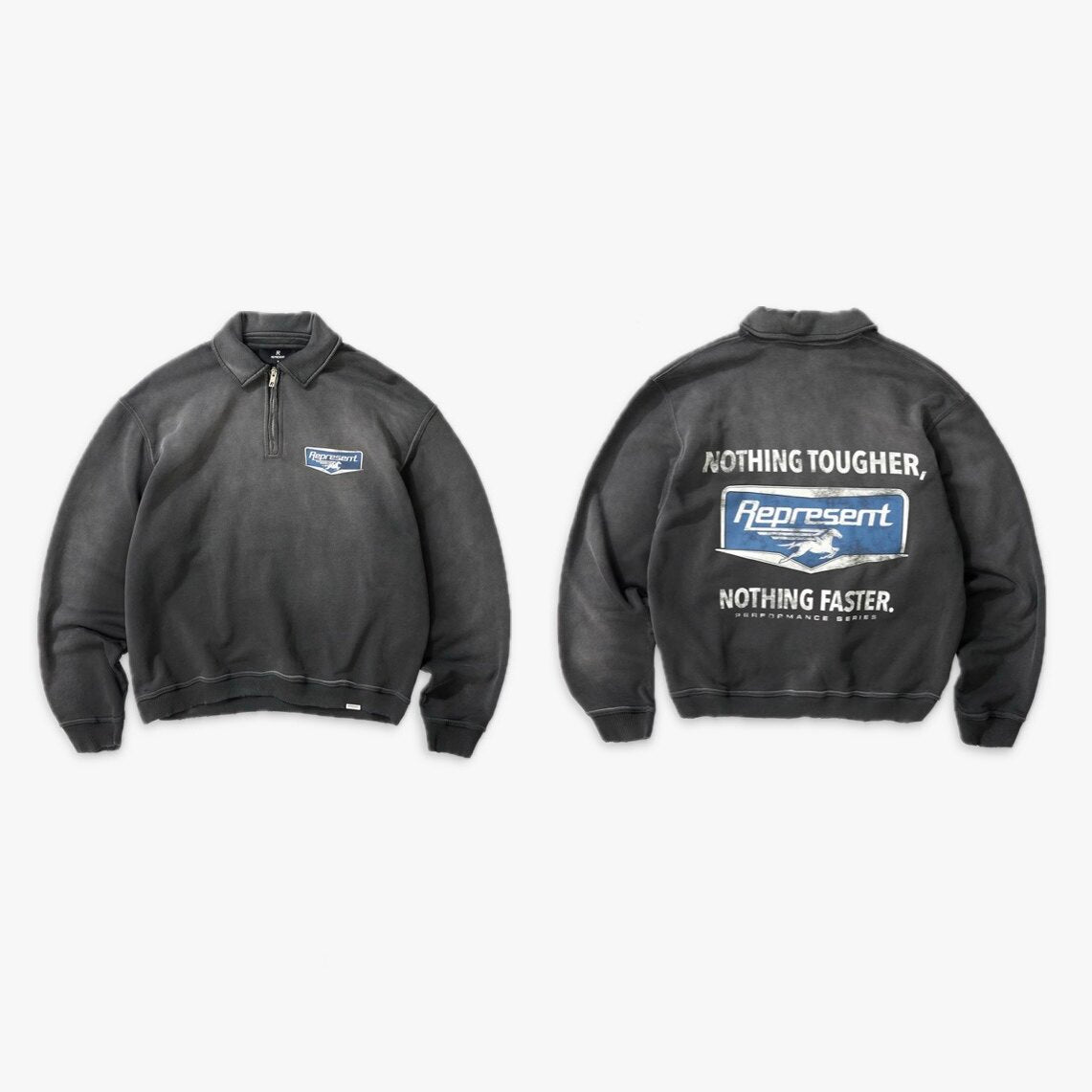 Represent Nothing Tougher Half Zip Polo Sweatshirt Vintage Washed
