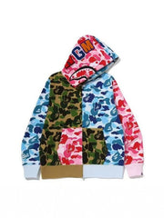 A Bathing Ape Shark Multi‑Color Patchwork Camo Full Zip Hoodie