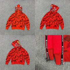 Bape Red Camo Double Shark Full Zip Hoodie
