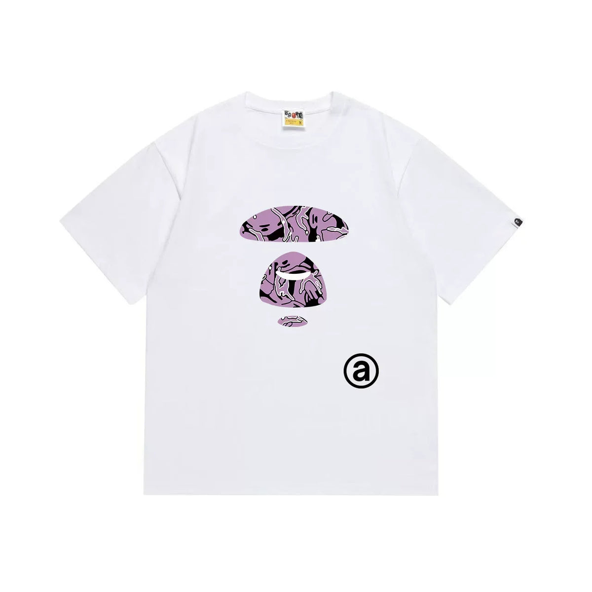 BAPE Style Abstract Deconstructed Ape Head Tee - White/Purple