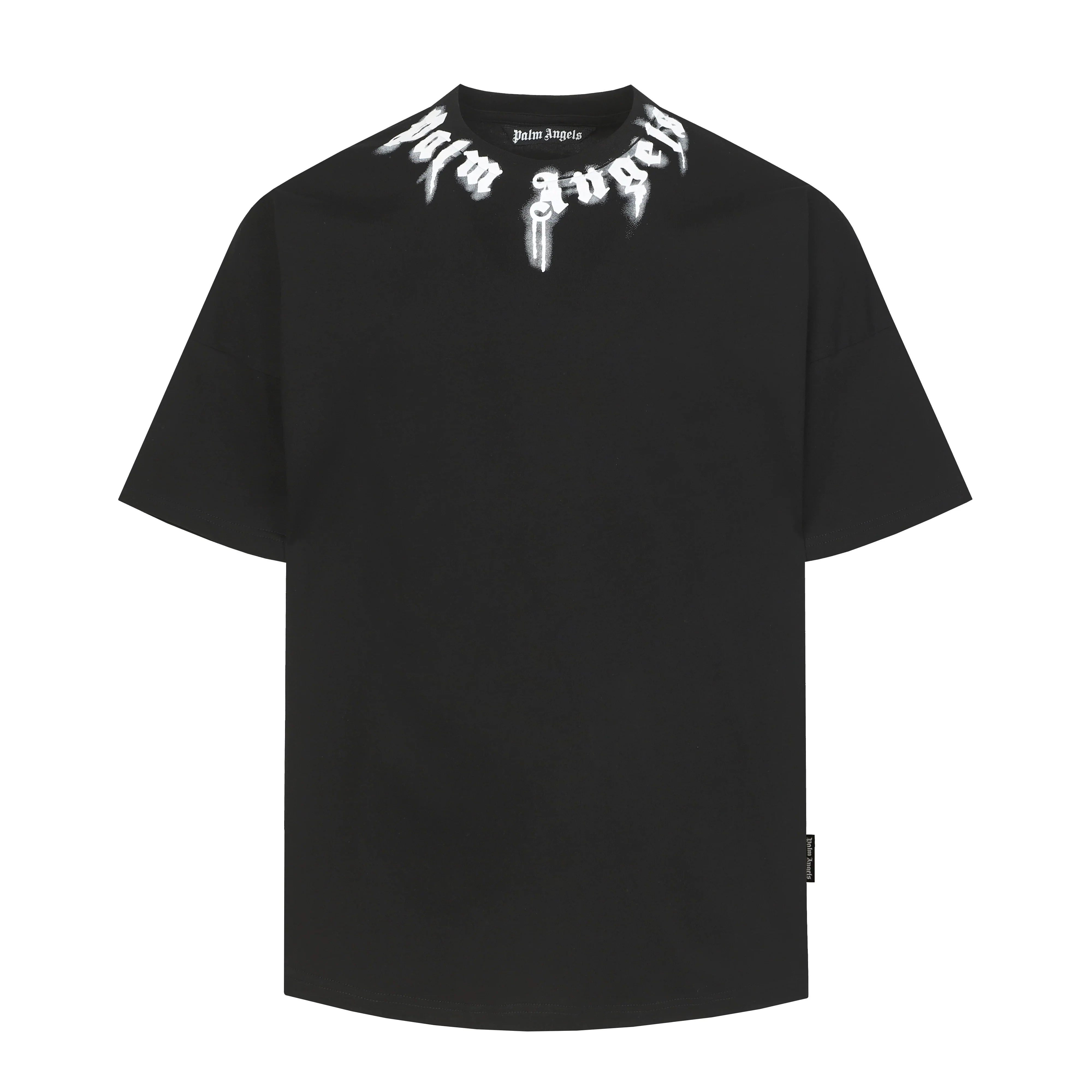 PALM ANGELS NECK LOGO PRINT OVERSIZED SHORT SLEEVE T‑SHIRT
