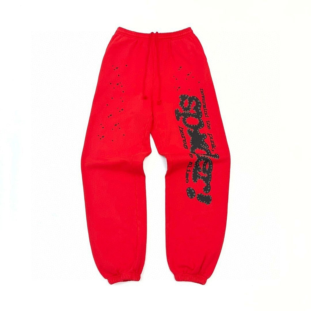Spider Sp5der Slogan Star Print Red Jogger Sweatpants