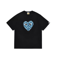 BAPE x PLAY Style Camo Heart Short-Sleeve Tee - Black/Blue