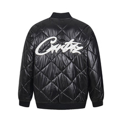Corteiz Script Logo Black Quilted Bomber Jacket