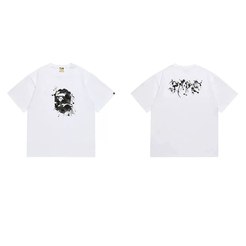 BAPE Style Paint Splatter Dark Art Short-Sleeve Tee - White