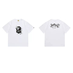 BAPE Style Paint Splatter Dark Art Short-Sleeve Tee - White